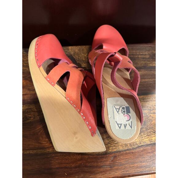 New Maguba Leather & Wood Clogs Paris Model – Bright Coral Pink Size 8 - Picture 8 of 8